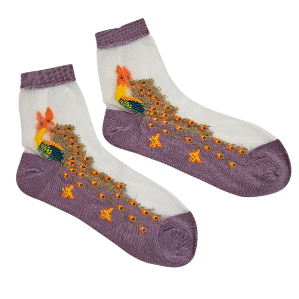 Colorful Peacock Mesh on Top Design Socks